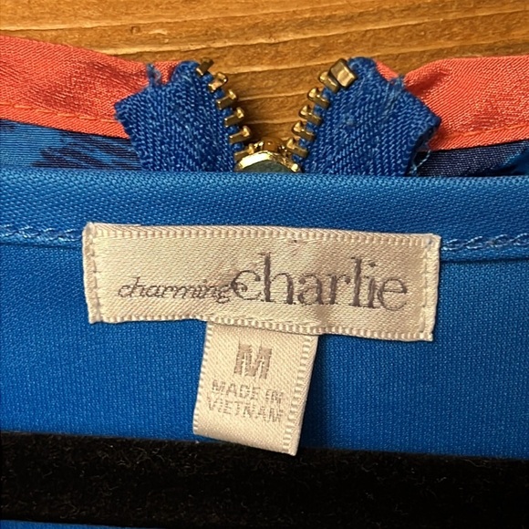 Charming Charlie Dress Womens Blue Fit‎ Flare Geometrical Pattern Crewneck M Y2K - Picture 4 of 9